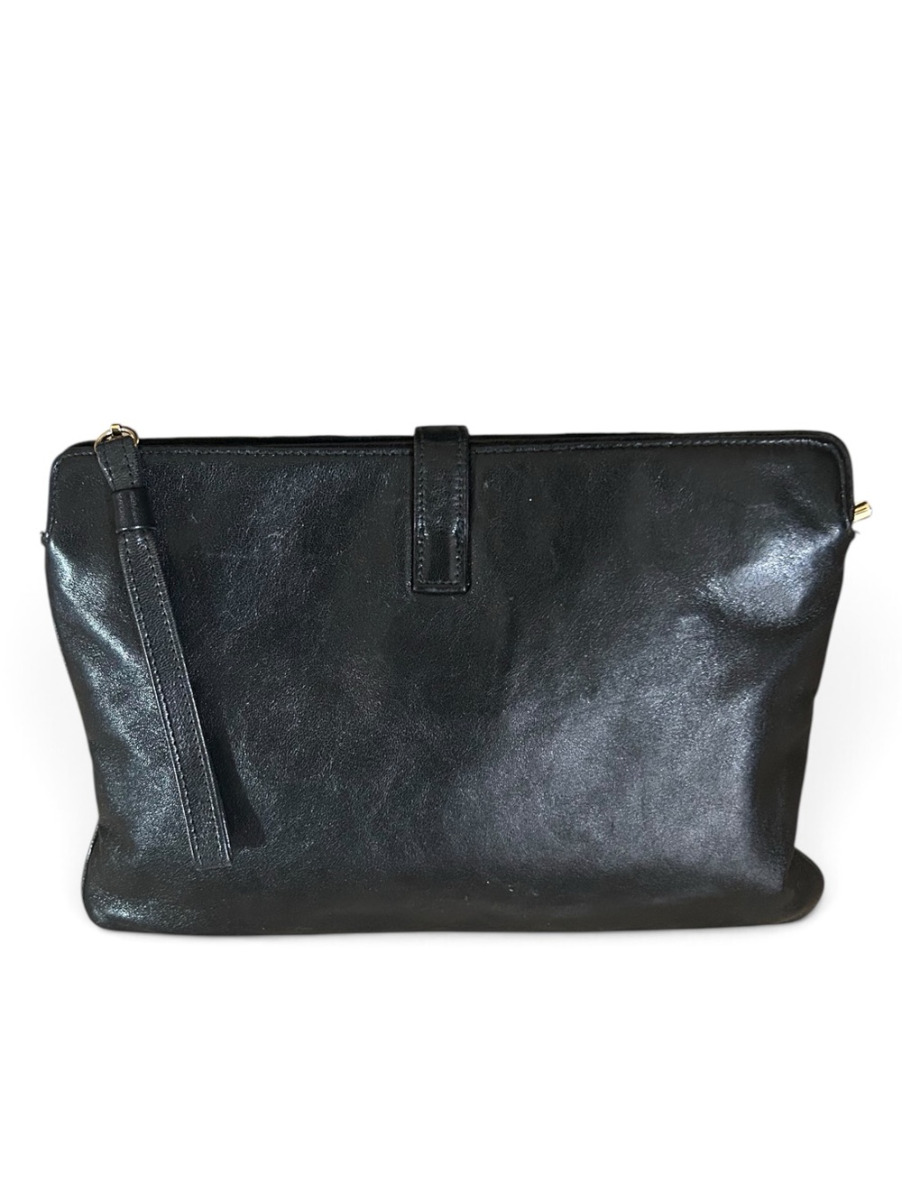 Black Leather Clutch with Gold Hardware - Picture 3 of 8